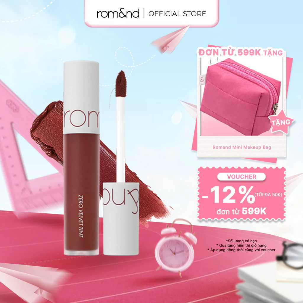 [Rom&nd] Son kem lì cực nhẹ môi Hàn Quốc Romand Zero Velvet Tint 5.5g