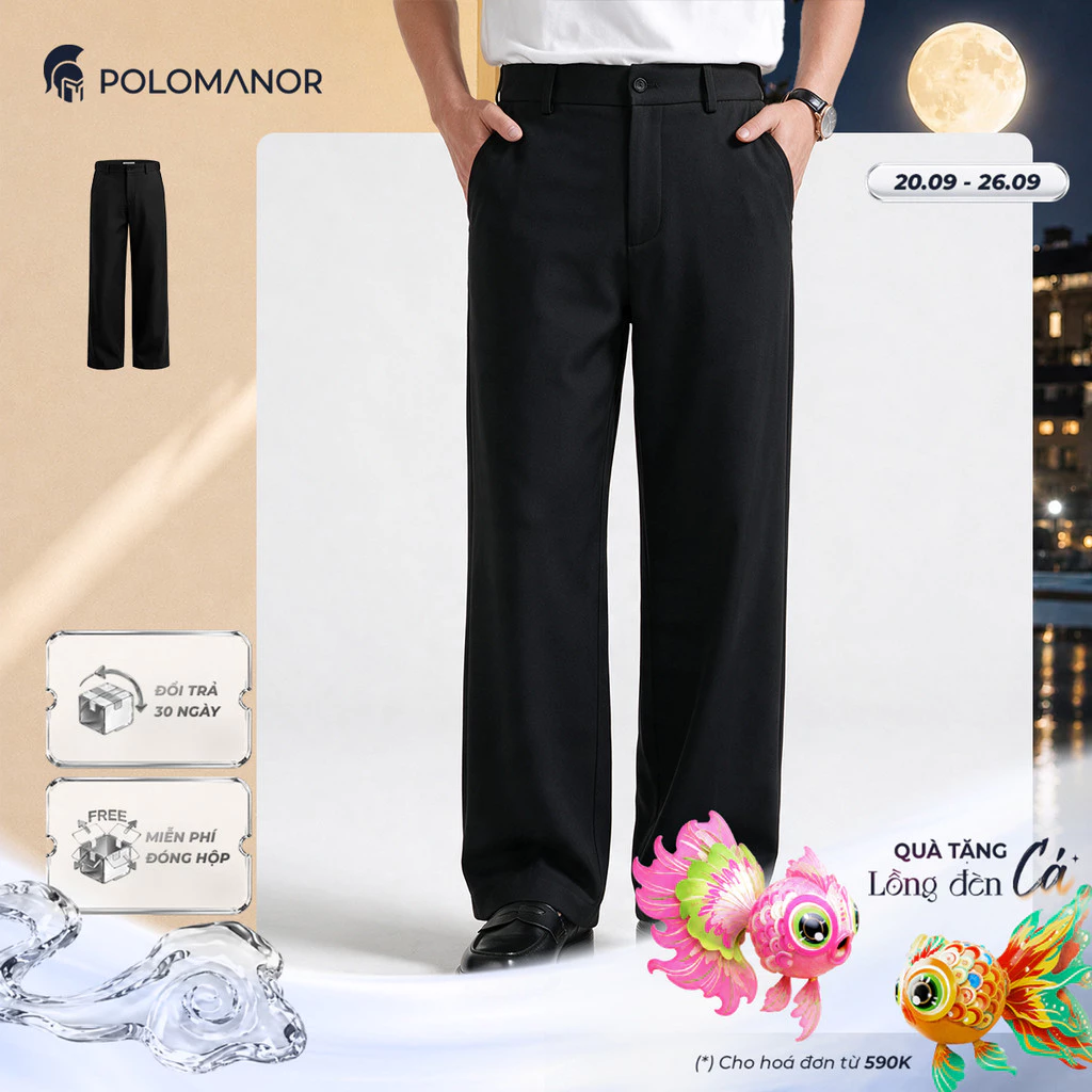 [NEW T9] Quần tây ống rộng nam WIDE PANT cao cấp, chất vải Kaki Twill bền, ít nhăn, dày dặn - POLOMANOR