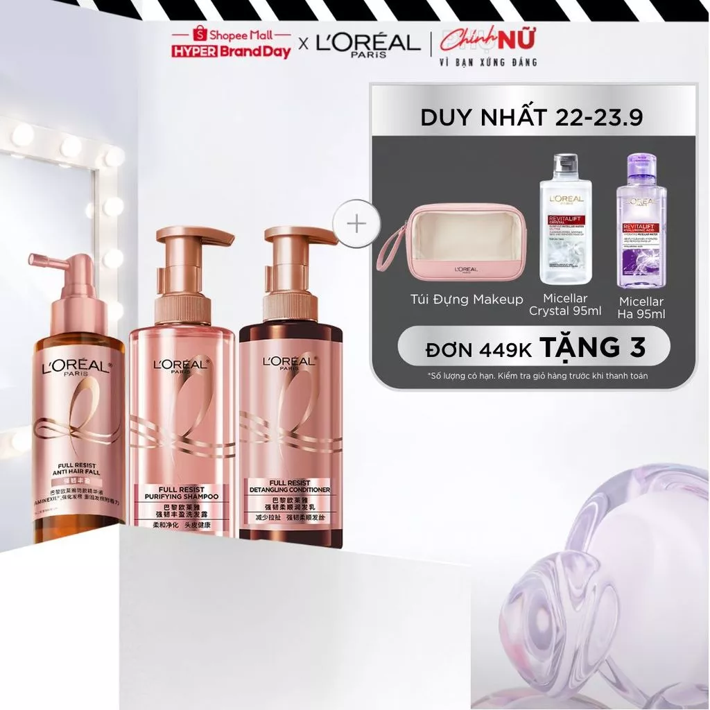 Bộ dầu gội xả & xịt serum ngăn ngừa & giảm gãy rụng tóc, tóc chắc khỏe hơn L’oreal Paris Full Resist 440mlx2, 90ml