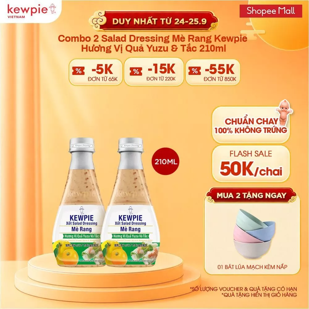 Combo 2 Salad Dressing Mè Rang Kewpie Hương Vị Quả Yuzu & Tắc 210ml