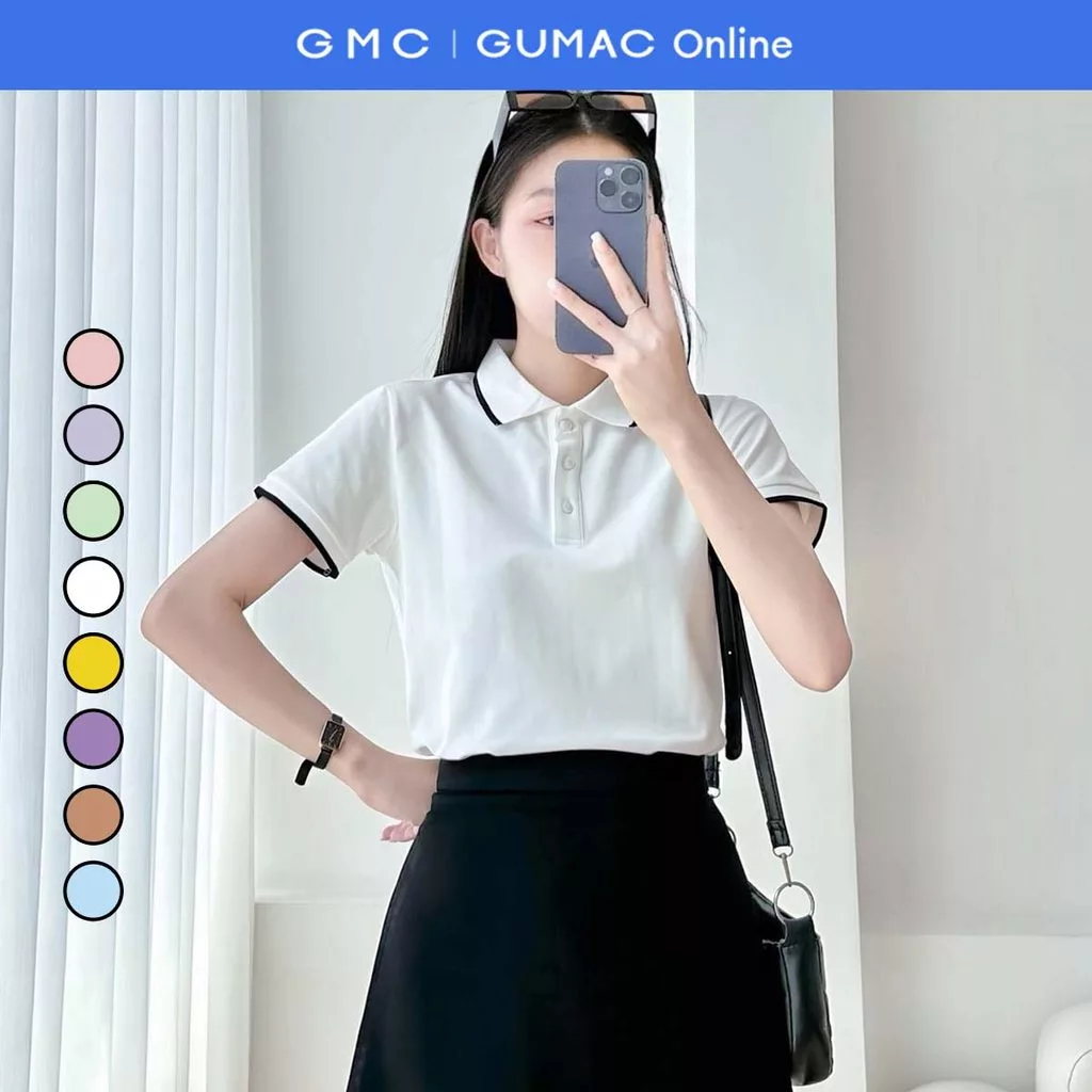 Áo thun polo nữ màu hồng - tím thời trang GUMAC có cổ đẹp thiết kế trơn cơ bản PLE03028