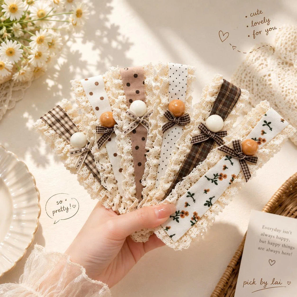 Miếng Dán Tóc Ren Vintage Hàn Quốc Dán Tóc Mái Không Đau Tóc Băng Đô Tóc Họa Tiết Hoa Caro Chấm Bi
