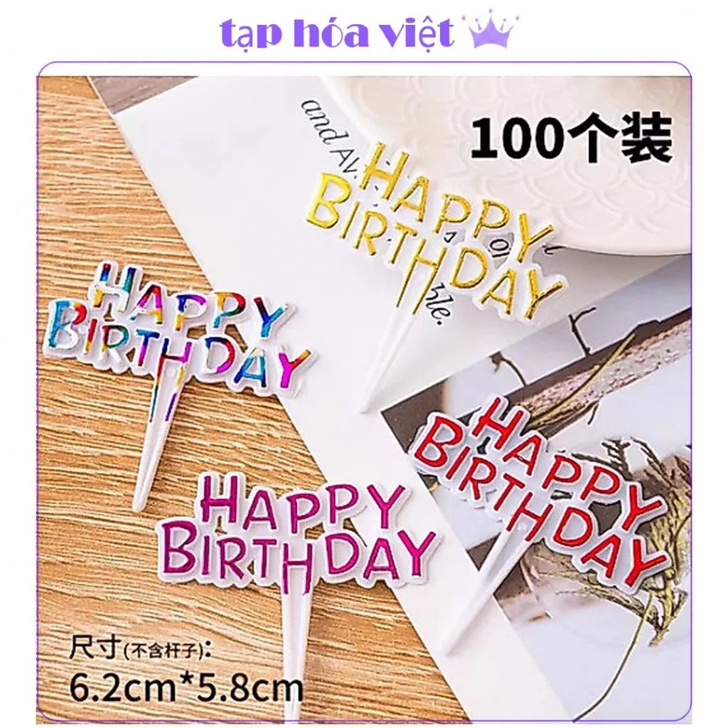 Set 25 / 100 Que Cắm Trang Trí Bánh Chữ Happy Birthday, thẻ cắm nhựa Happy Birthday