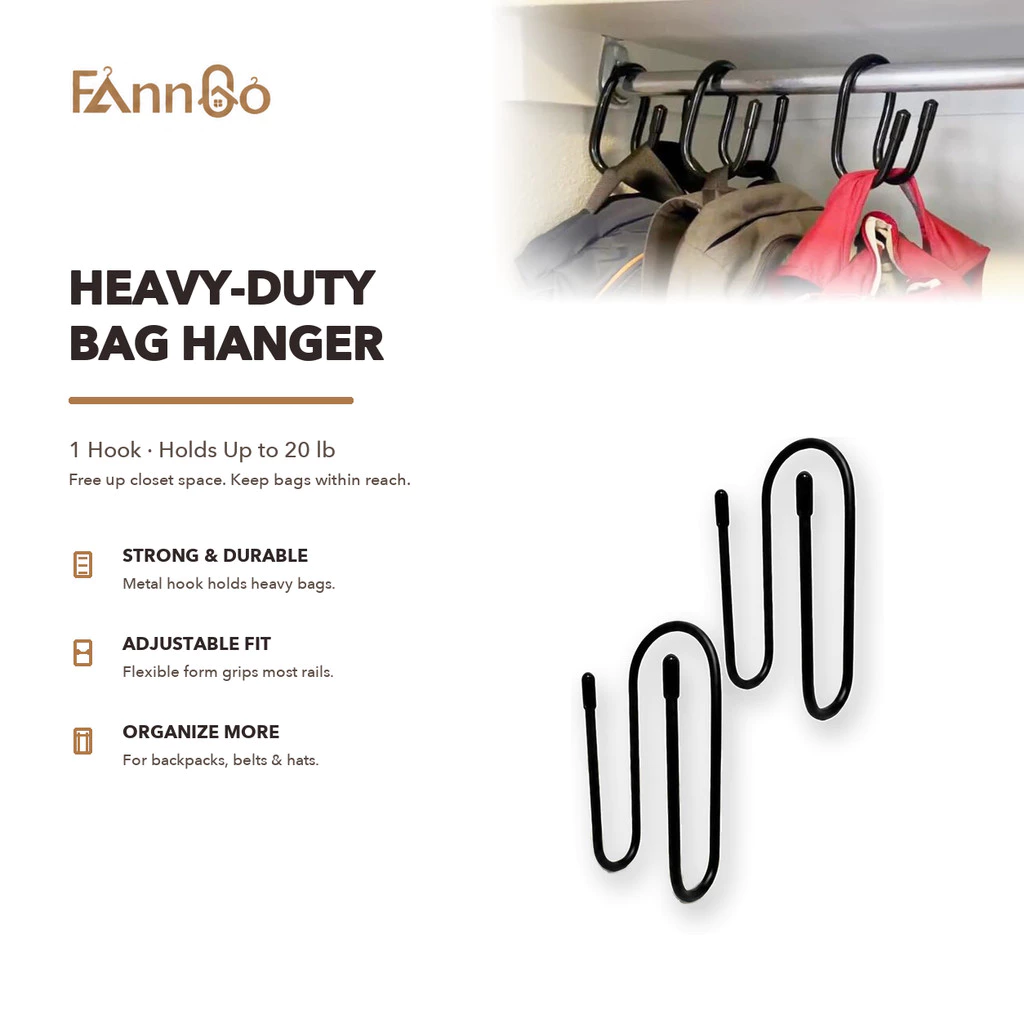 Móc treo ba lô hạng nặng FannGo cho tủ quần áo | Móc sắp xếp túi đeo chịu tải 20Lbs, lưu trữ đa năng cho túi xách, thắt lưng, mũ, ba lô máy tính xách tay, quần jean & túi du lịch - Durab