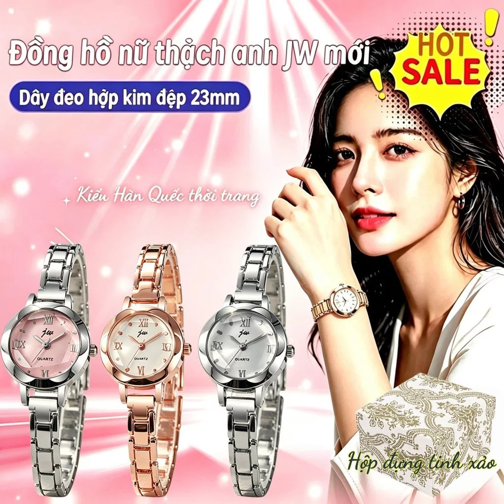 Đồng hồ nữ JW mặt nhỏ dây hợp kim, đồng hồ thạch anh mặt tròn,phong cách Hàn Quốc thanh lịch thời trang