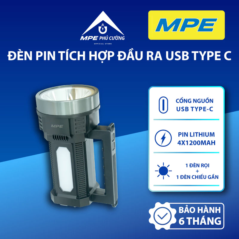 (CHÍNH HÃNG) MPE - Đèn pin đa năng đèn rọi và đèn chiếu gần Tích hợp đầu ra nguồn USB Type C Chính hãng MPE Phú Cường