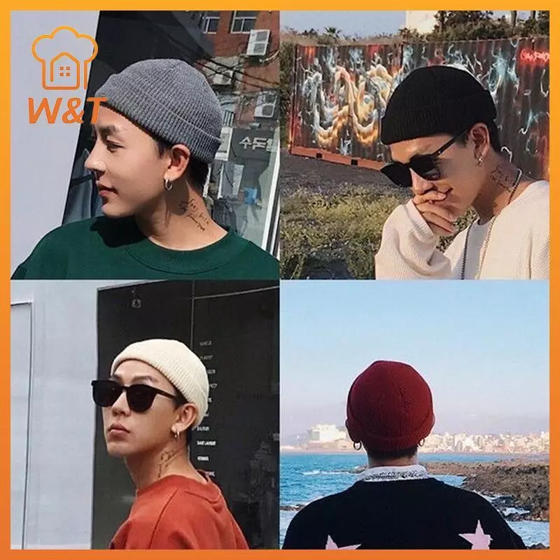 [W & T] Mũ len Unisex ấm áp mùa đông Mũ len dành cho nam Mũ dệt kim ngắn Mũ đồng hồ có vòng bít Mũ lưới Hip Hop Bonnet Mới