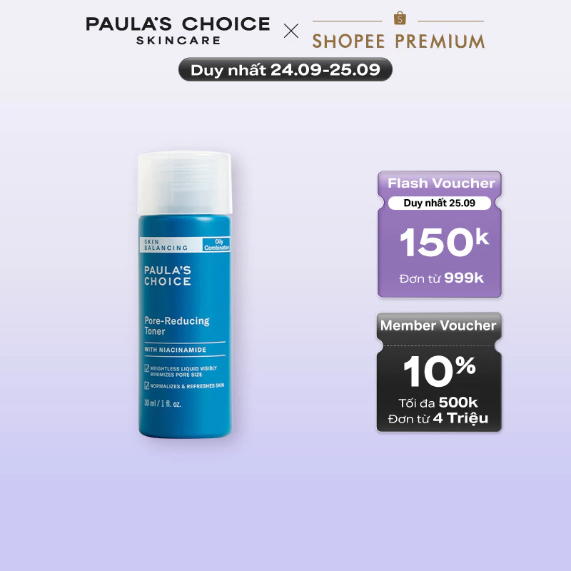 Toner cấp ẩm, se khít lỗ chân lông Paula’s Choice Skin Balancing Pore Reducing Toner 30ml 1357