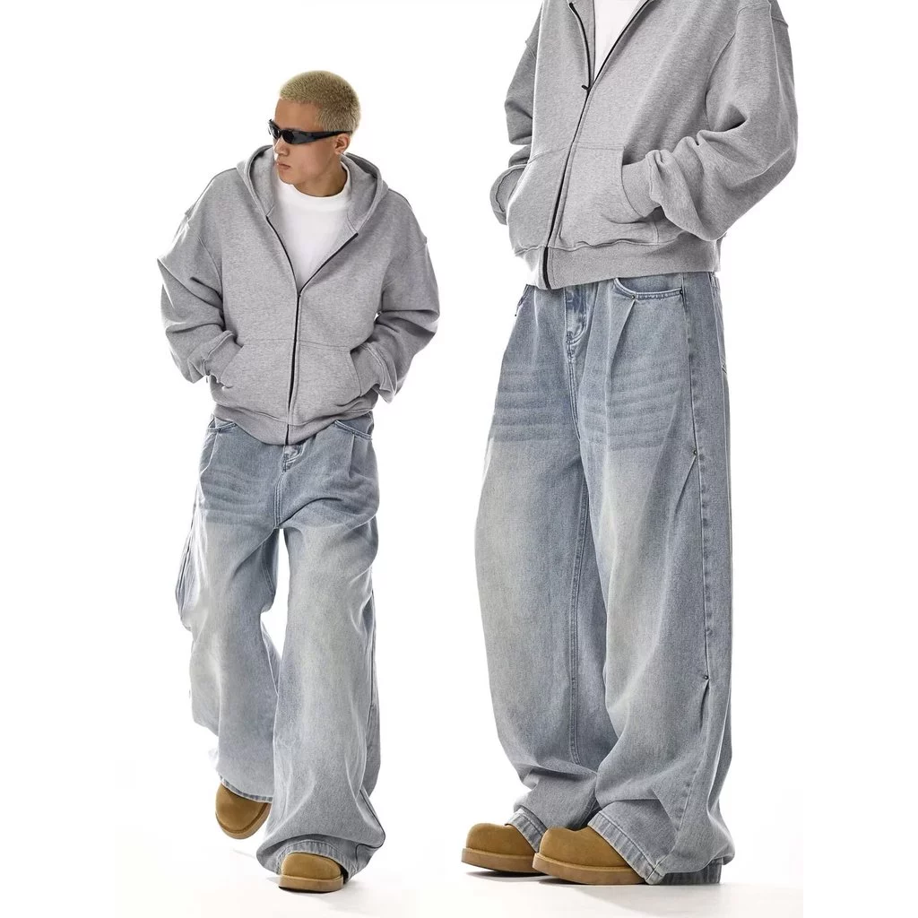 Quần jean nam nữ American retro rửa bạc Form baggy ống rộng phong cách Cleanfit Màu sáng dễ phối đồ unisex