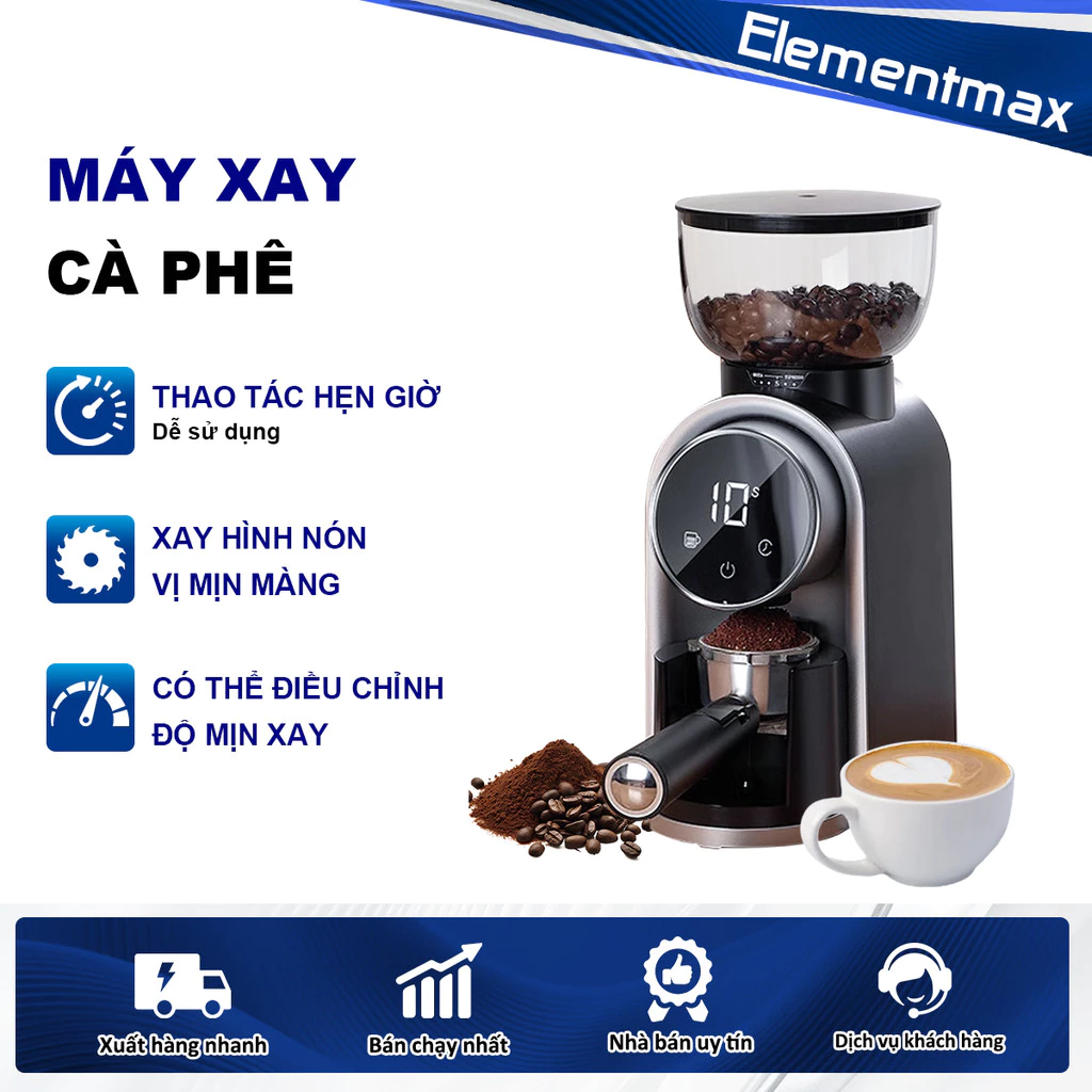 Máy Xay Cà Phê Mẫu HB683 25 mức độ xay Màn hình hiển thị LCD Phù hợp với tay cầm 51/53mm Dùng cho gia đình/nhà hàng/bar