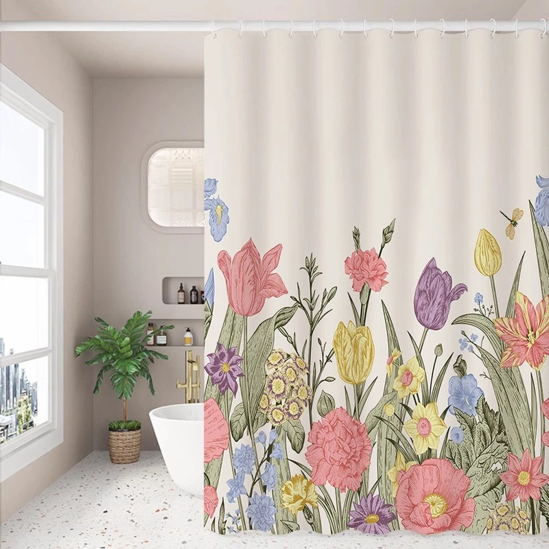 Rèm tắm hoa tươi nhỏ phong cách Mỹ 3D In kỹ thuật số PE Rèm phân vùng phòng tắm