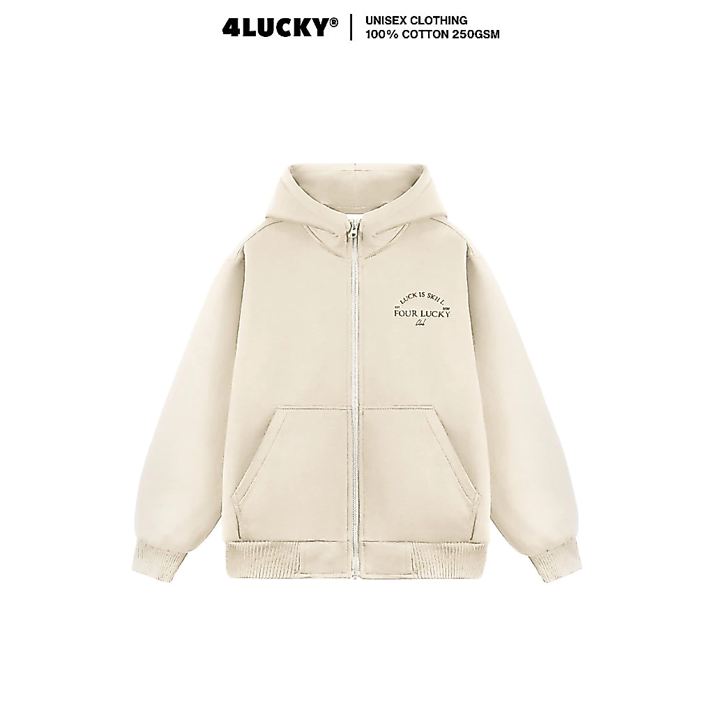 Áo Khoác Nỉ Hoodie Zip 2 Lớp Dày Dặn Kem Trơn Local Brand Nam Nữ 4LUCKY 6140