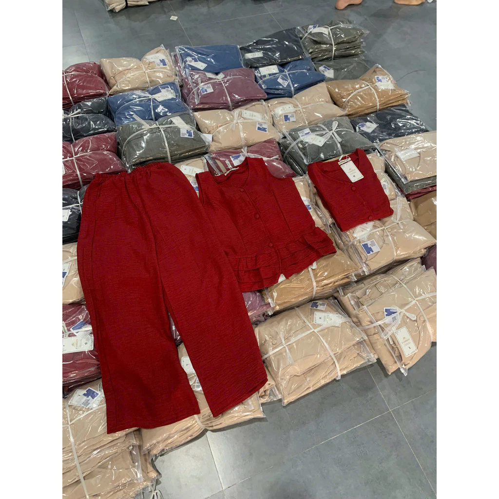 Set Đũi Nữ Áo Sát Nách Bèo Tầng Quần Suông Ống Rộng Mặc Mát Mùa Hè THOITRANGNAM1986
