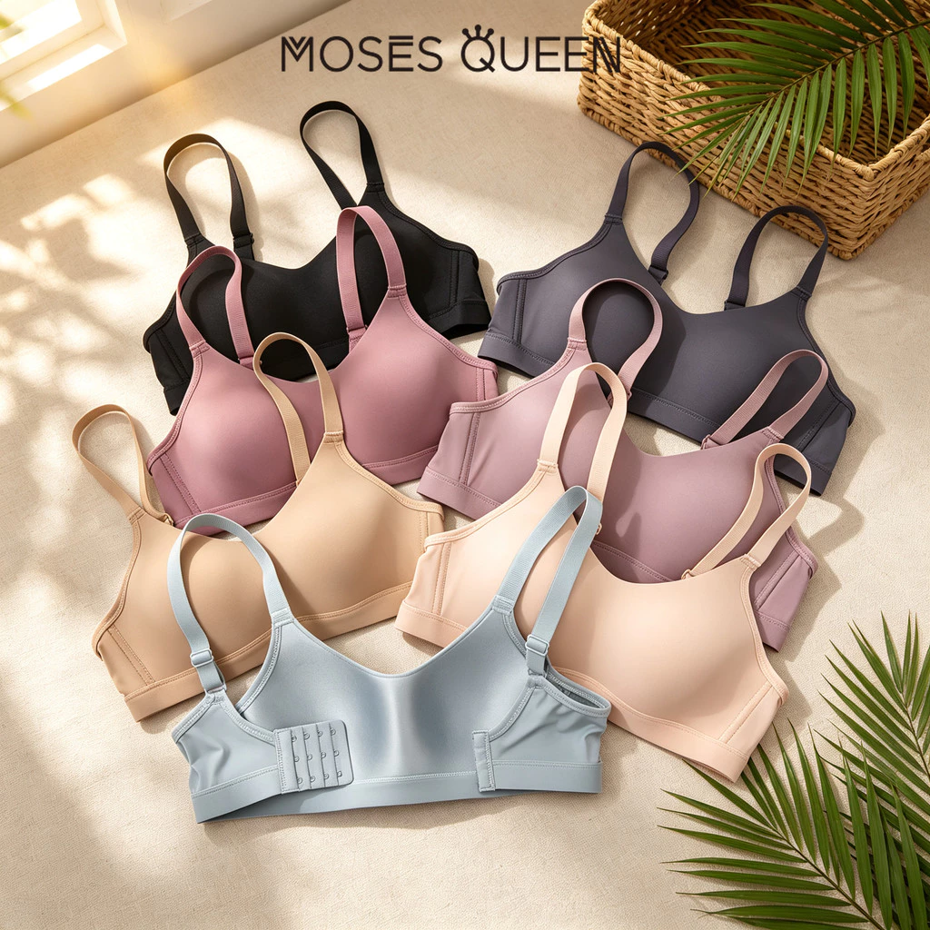 MOSESQUEEN Đồ lót nữ màu trơn, không có vòng thép thoải mái, thoáng khí, thích hợp cho ngực to, giúp che giấu vết nứt và ngăn ngừa chảy xệ #80036