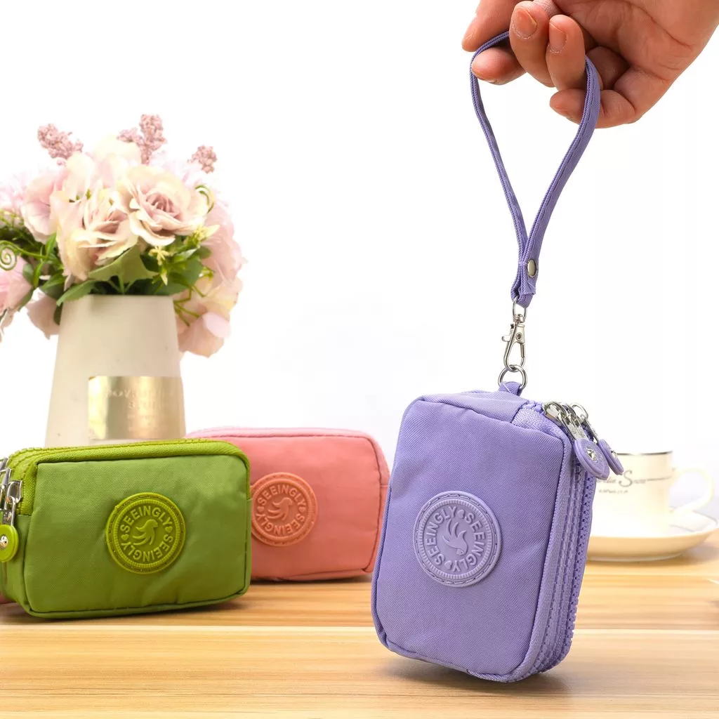 Ví Mini Ví Đựng Tiền Xu 3 Lớp Dây Kéo Túi Nylon Son Môi Tai Nghe Đựng Thẻ Túi Nhỏ Dây Đeo Tay