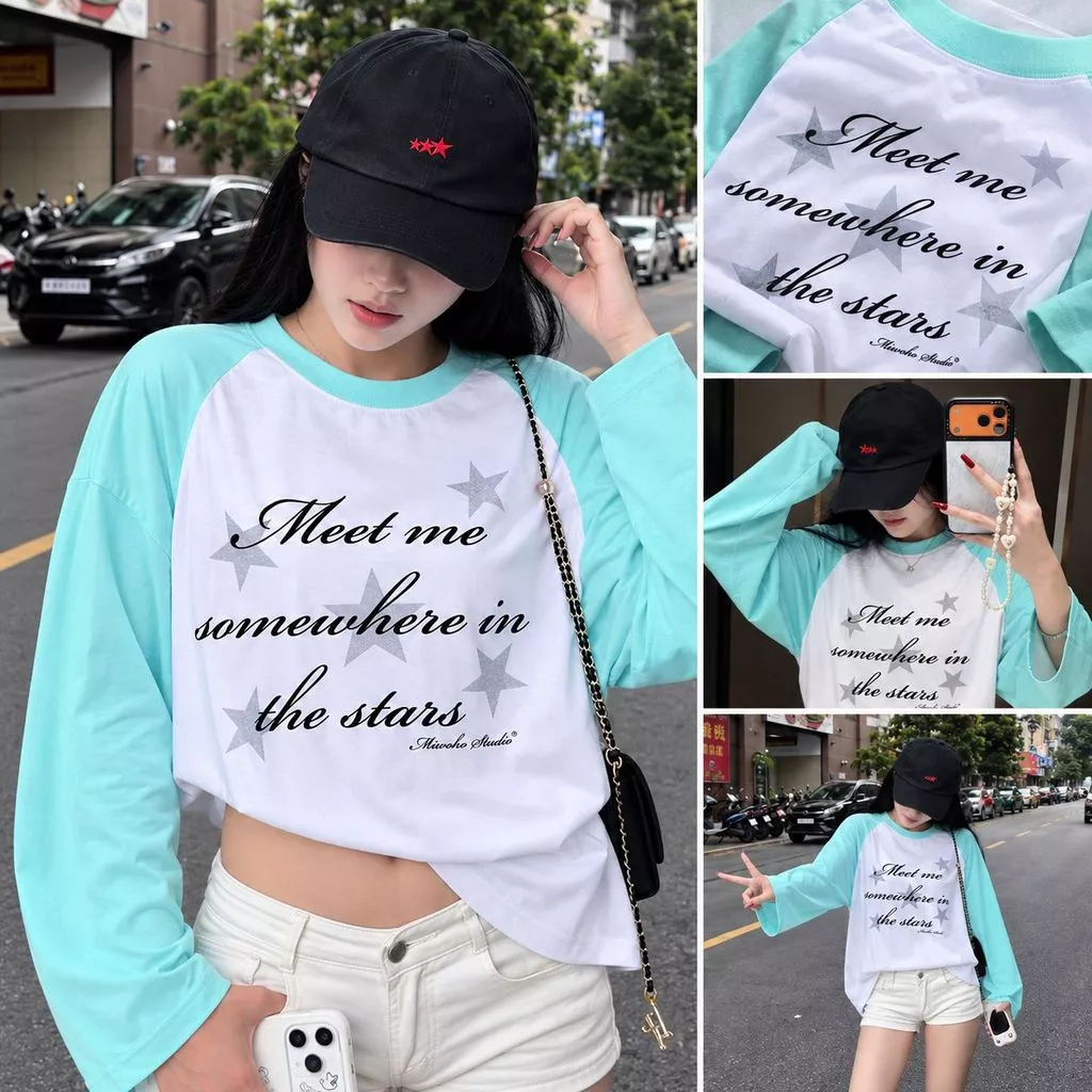 Áo Thun Tay Dài Raglan THE STARS Form Boxy Unisex, Áo Phông Oversize Form Rộng Phối Màu Streetwear Hot Trend