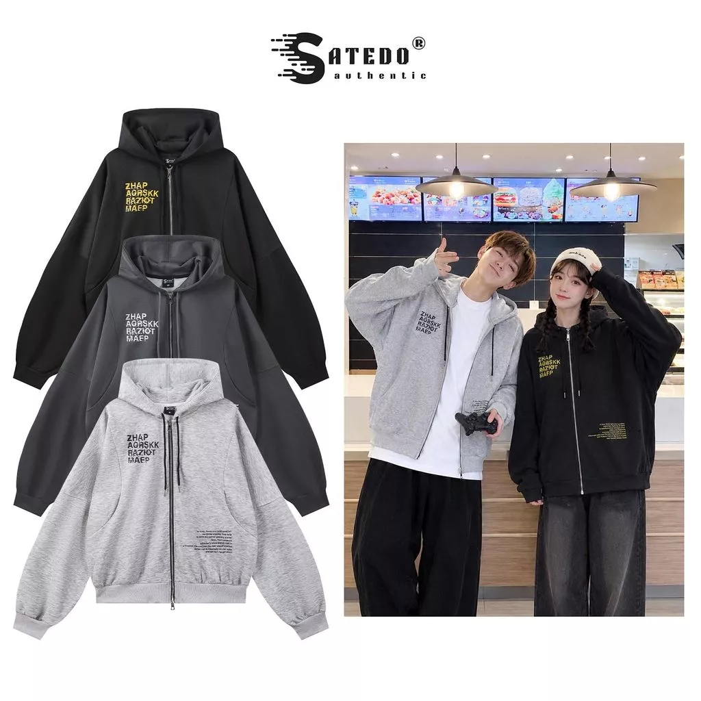 Áo Hoodie Unisex SATEDO Khóa Kéo 2 Chiều, Chất Liệu Nỉ Hai Da, Form Rộng Thể Thao, Phong Cách Streetwear, Mã SP: HD121