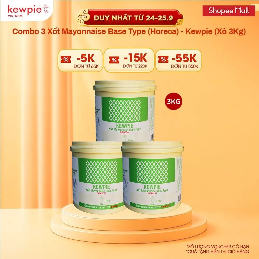Combo 3 Xốt Mayonnaise Base Type (Horeca) - Kewpie (Xô 3Kg)