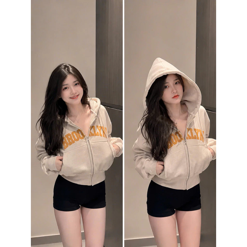 Áo Hoodie Khóa Kéo Form Rộng Nỉ Dày Brooklyn Cá Tính Mặc Đi Học Đi Chơi NY NA STORE