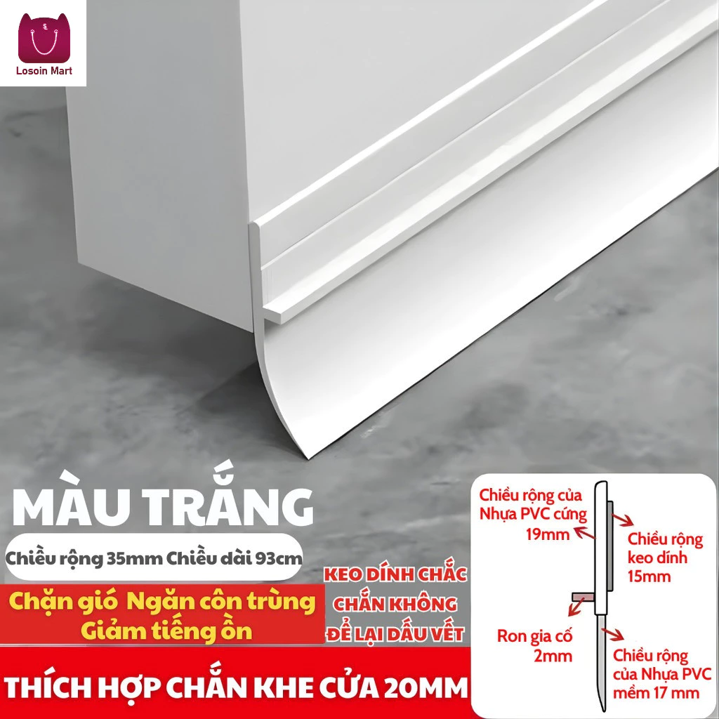 Dải gioăng đáy cửa, gioăng tự dính PVC, chống gió, chống côn trùng, giảm tiếng ồn, 93cm