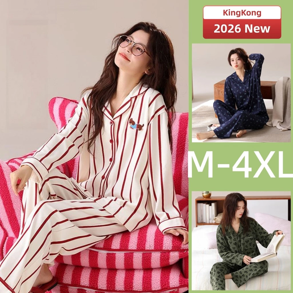Bộ Đồ Ngủ Nữ 100% Cotton Plus Kích Thước Bộ Đồ Ngủ Thu Đông Tay Dài Đồ Ngủ Người Phụ Nữ Dễ Thương Mặc Ở Nhà M-4XL