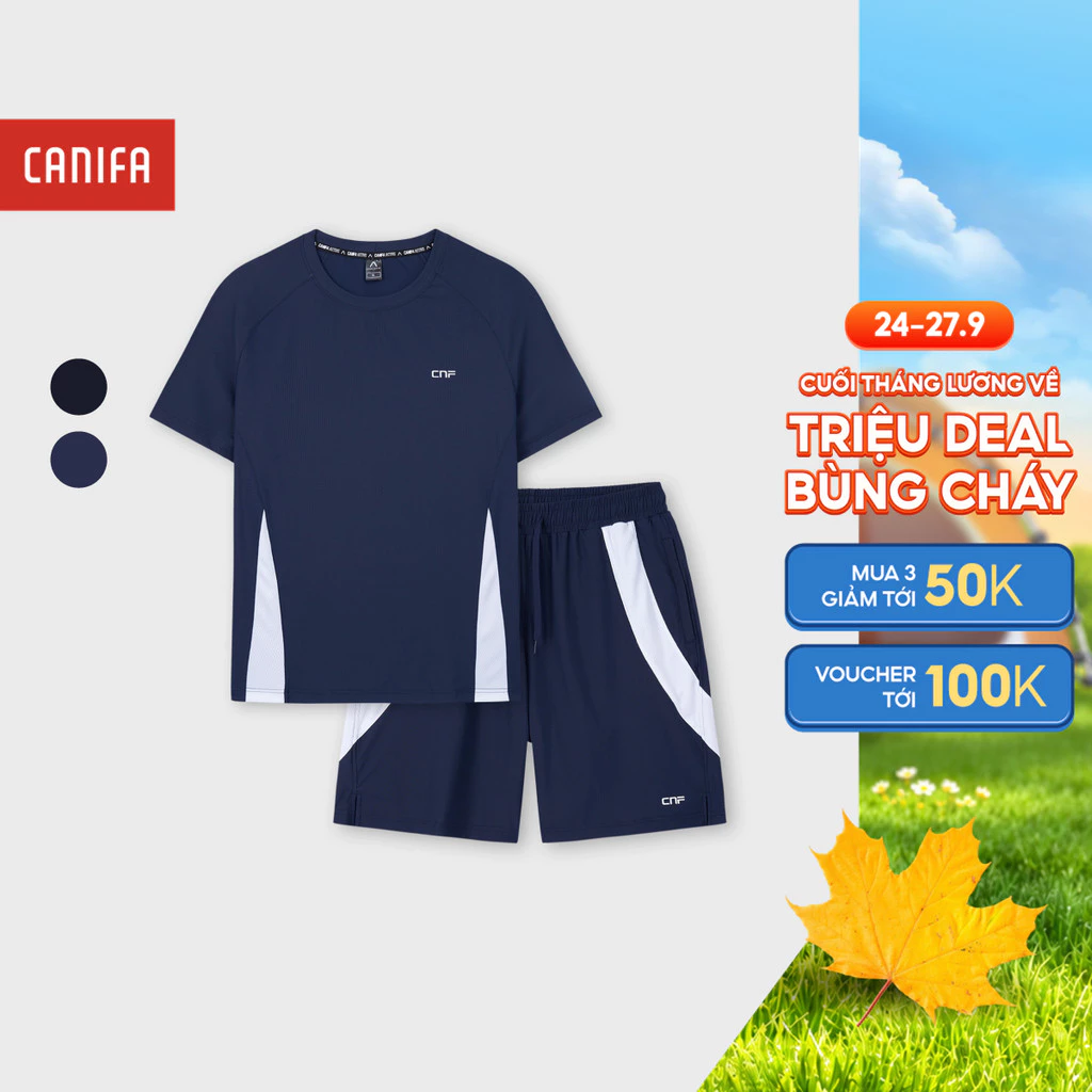 Bộ quần áo thể thao nam CANIFA phom Regular có hình in co giãn, hút ẩm nhanh, hỗ trợ chống tia UV UPF 50+ 8ST26S001