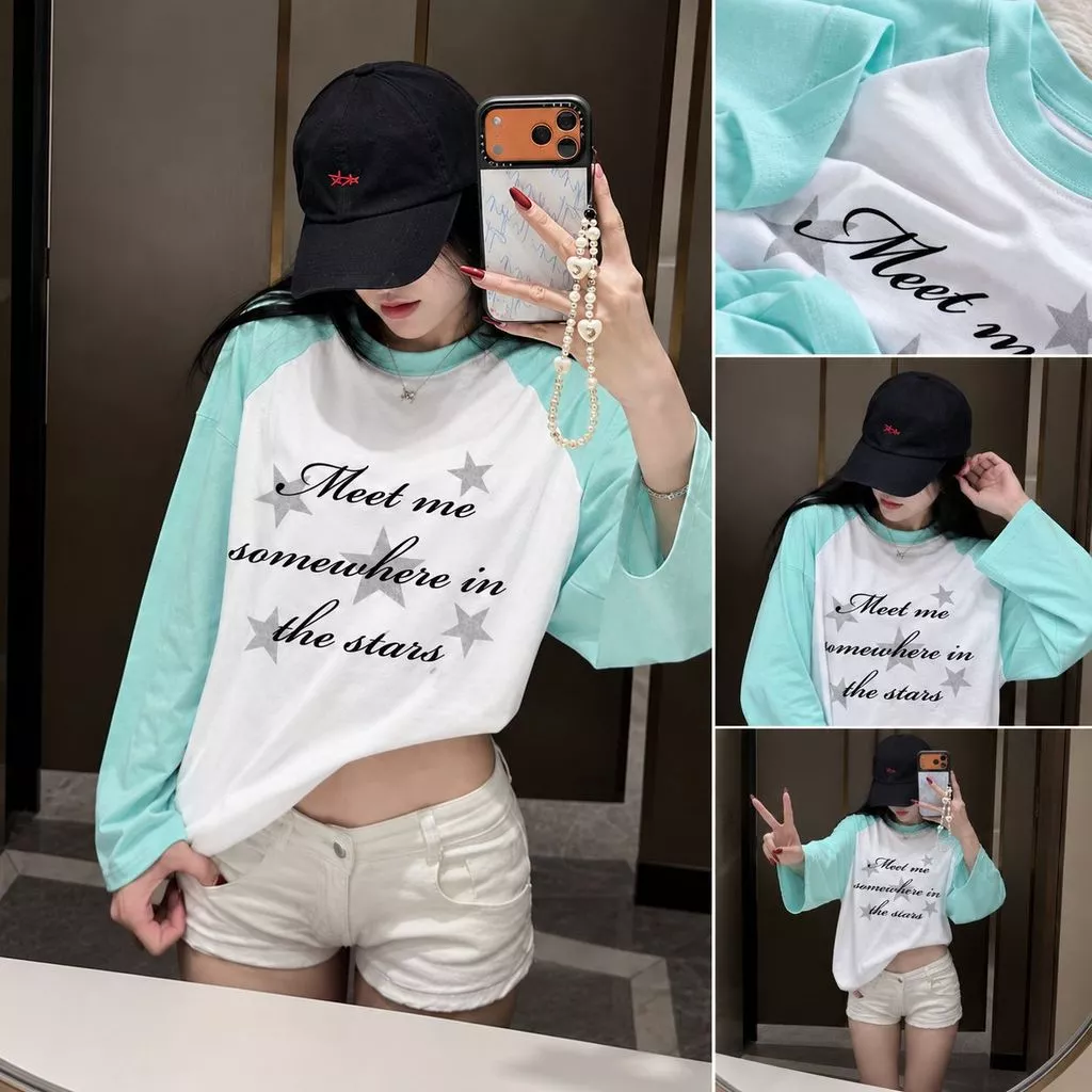 Áo Phông Raglan Tay Dài THE STARS Nam Nữ Unisex, Áo Thun Long Sleeve Form Boxy Oversize Phối Màu Hot Trend