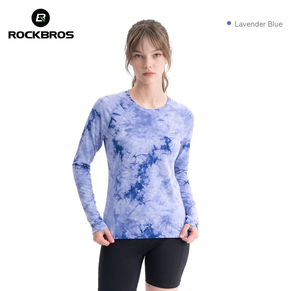 ROCKBROS Merino Len Dài Tay Dây Buộc Nhuộm Áo Tencel Modal Blend Ngoài Trời Nhanh Khô Thoáng Khí Top Có Lỗ Ngón Tay Cái Unisex