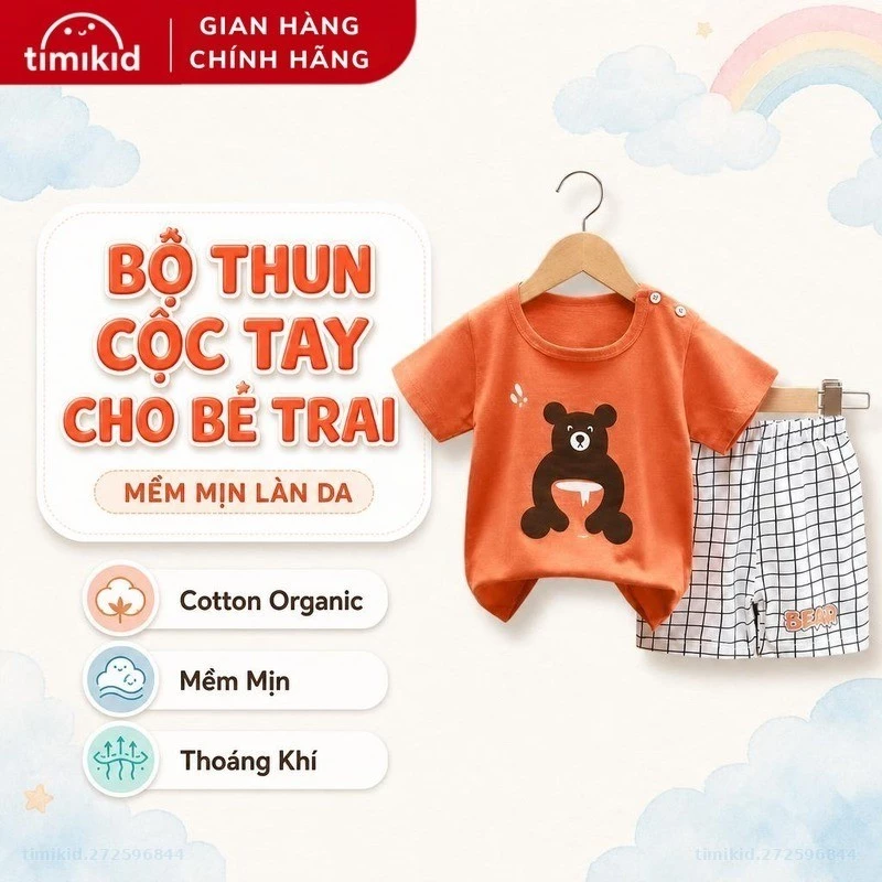 Bộ Thun Cộc Tay Cho Bé Trai Link Card K072 Cotton Mềm Mịn, Thoáng Khí - Bộ Thun Cho Bé Từ 6m-4y - Timikid