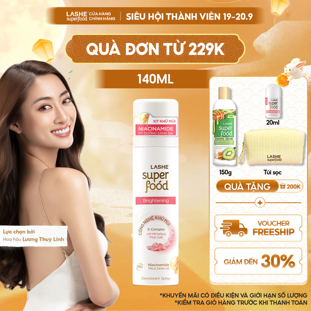 Xịt Khử Mùi LASHE SUPERFOOD Dưỡng Sáng Da / Se Khít Lỗ Chân Lông / Dưỡng Da Mềm Mịn 140ML