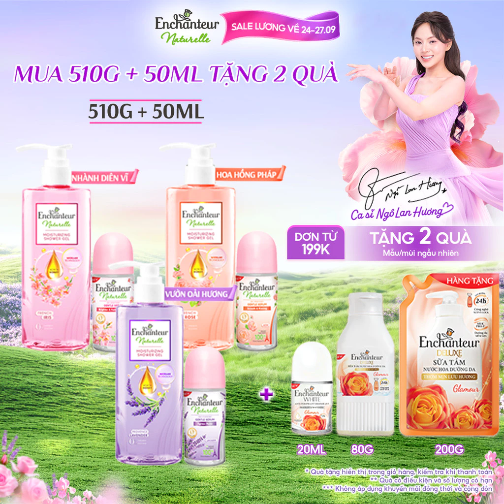 [MỚI] Sữa tắm 510g tặng Lăn khử mùi tinh chất Serum Làm Sáng Da và Che Mờ Thâm sau 5 ngày Enchanteur 50ml