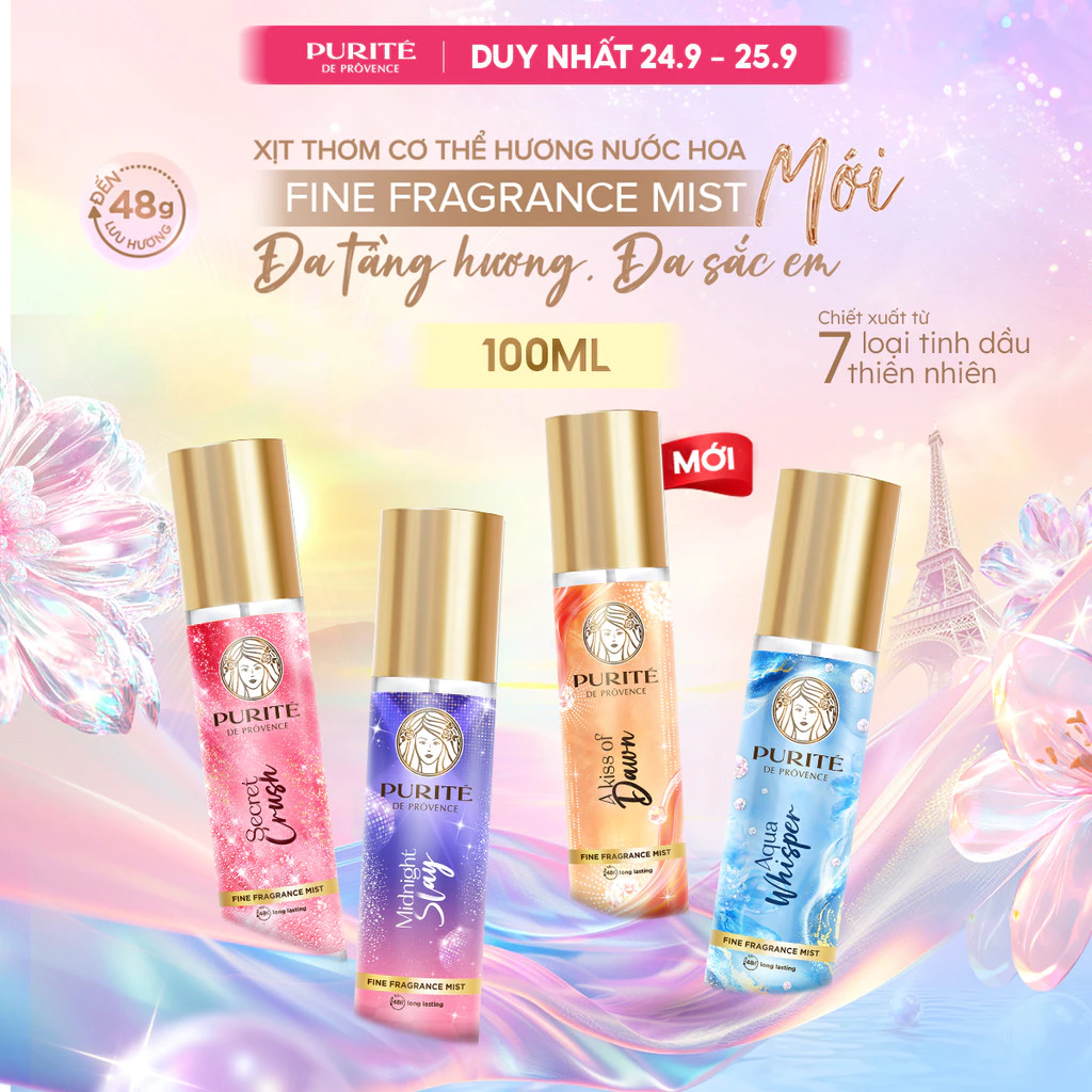 [MỚI] Xịt Thơm Body Mist Purité Hương Nước Hoa Cao Cấp 100ML - Lưu Hương 48H