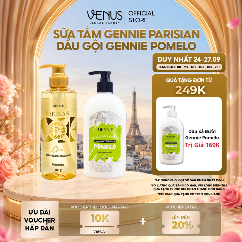 [MUA 1 NHẬN VỀ 3] Combo Sữa tắm Nước hoa Gennie Parisian 480ml và Dầu gội Gennie Pomelo 400ml