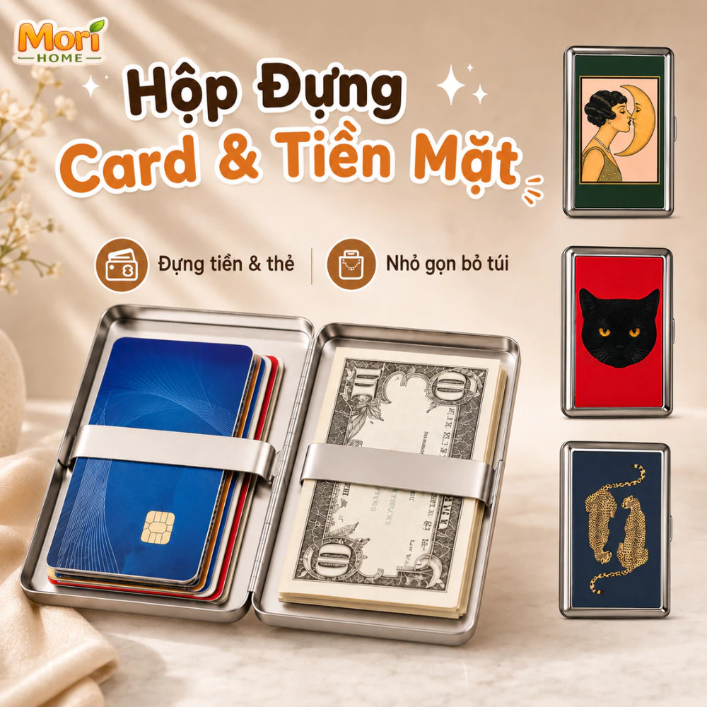 Hộp Thiếc Đựng Thẻ Không Gỉ, Ví Đựng Card ATM, Name Card & Tiền Mặt Mini Phong Cách Retro Vintage