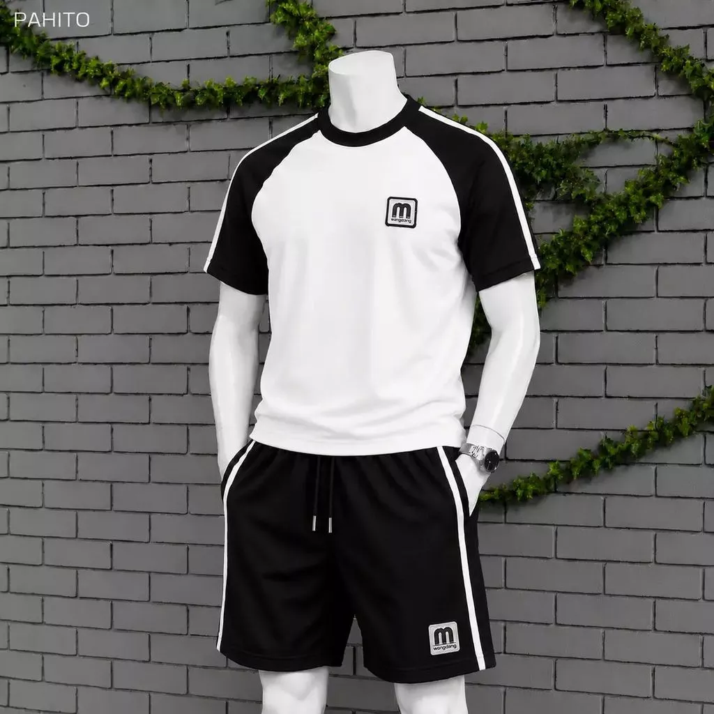 (DEAL MỞ BÁN) Bộ quần áo nam cổ tròn chữ M phối viền BH60 - Menswear