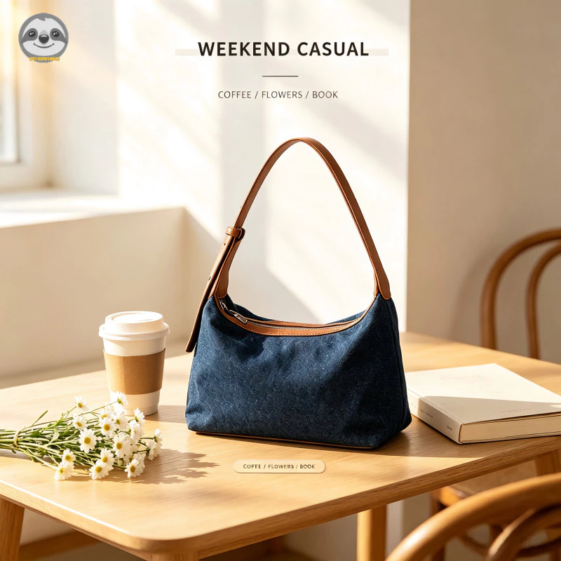 Túi đeo vai Denim nữ / Túi đeo vai đi lại dung tích lớn đơn giản / Dây đeo vai có thể điều chỉnh Túi đeo vai cao cấp
