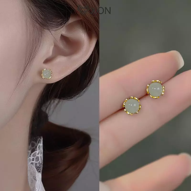 ⚡12h⚡[XON] Bông tai đính đá giả cổ điển phong cách Trung Quốc dành cho nữ Bông tai hạt tròn màu xanh lá cây tinh tế Quà tặng trang sức thanh lịch [Mina]