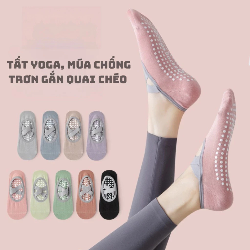 miralife Tất Vớ Nữ Quai Chéo Đính Silicone Chống Trơn Trượt Phù Hợp Tập Yoga, Pilates, Ballet,  Cao Cấp-VoYoga-QuaiCheo
