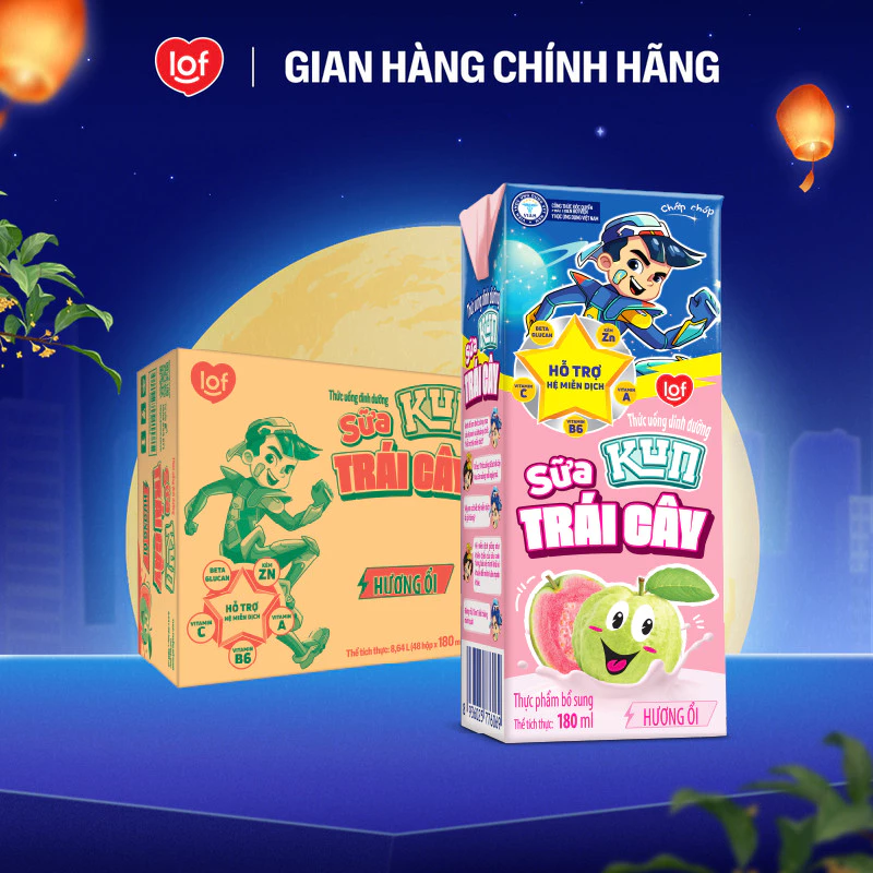 Sữa trái cây Kun vị ổi thùng 48 hộp x 180ml