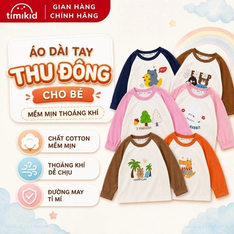 Áo Dài Tay Thu Đông Cho Bé Link Card ISF Chất Cotton Mềm Mịn, Thoáng Khí Hàng Quảng Châu Cao Cấp - Timikid