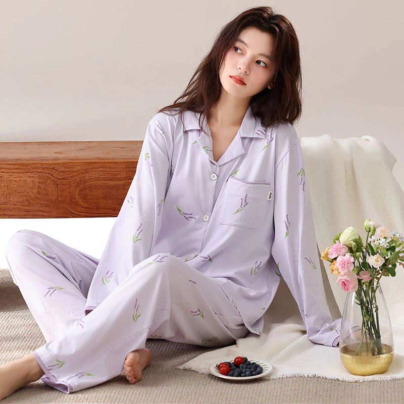 Bộ Đồ Ngủ Nữ 100% Cotton Plus Kích Thước Bộ Đồ Ngủ Thu Đông Tay Dài Đồ Ngủ Người Phụ Nữ Dễ Thương Mặc Ở Nhà M-4XL