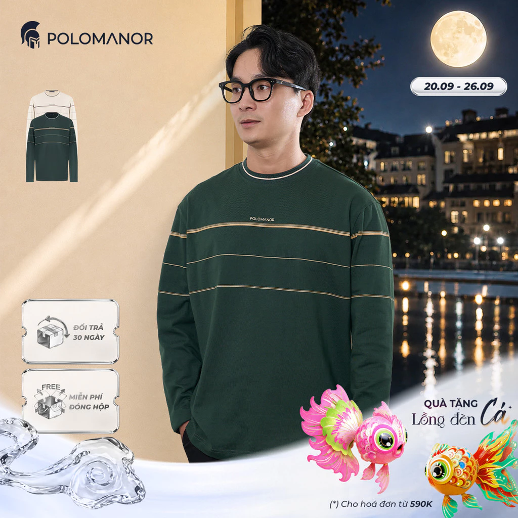 Áo thun nam tay dài cổ tròn cao cấp JACKSON, BST HOLIDAY SEASON, Chất liệu Cotton 2C - POLOMANOR