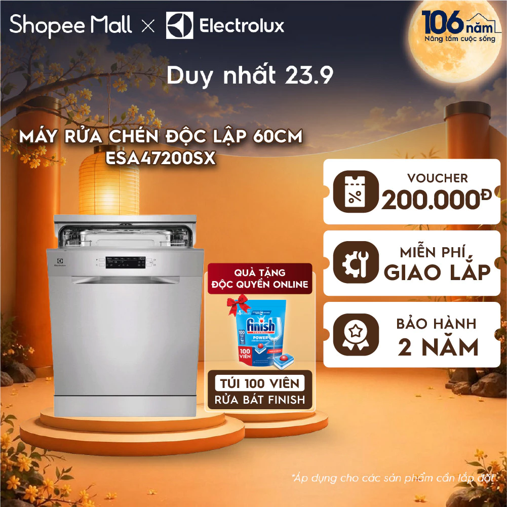 [Tặng 100 viên Finish] Free giao lắp - Máy rửa chén độc lập Electrolux 60 cm UltimateCare 300 cho 13 bộ ESA47200SX