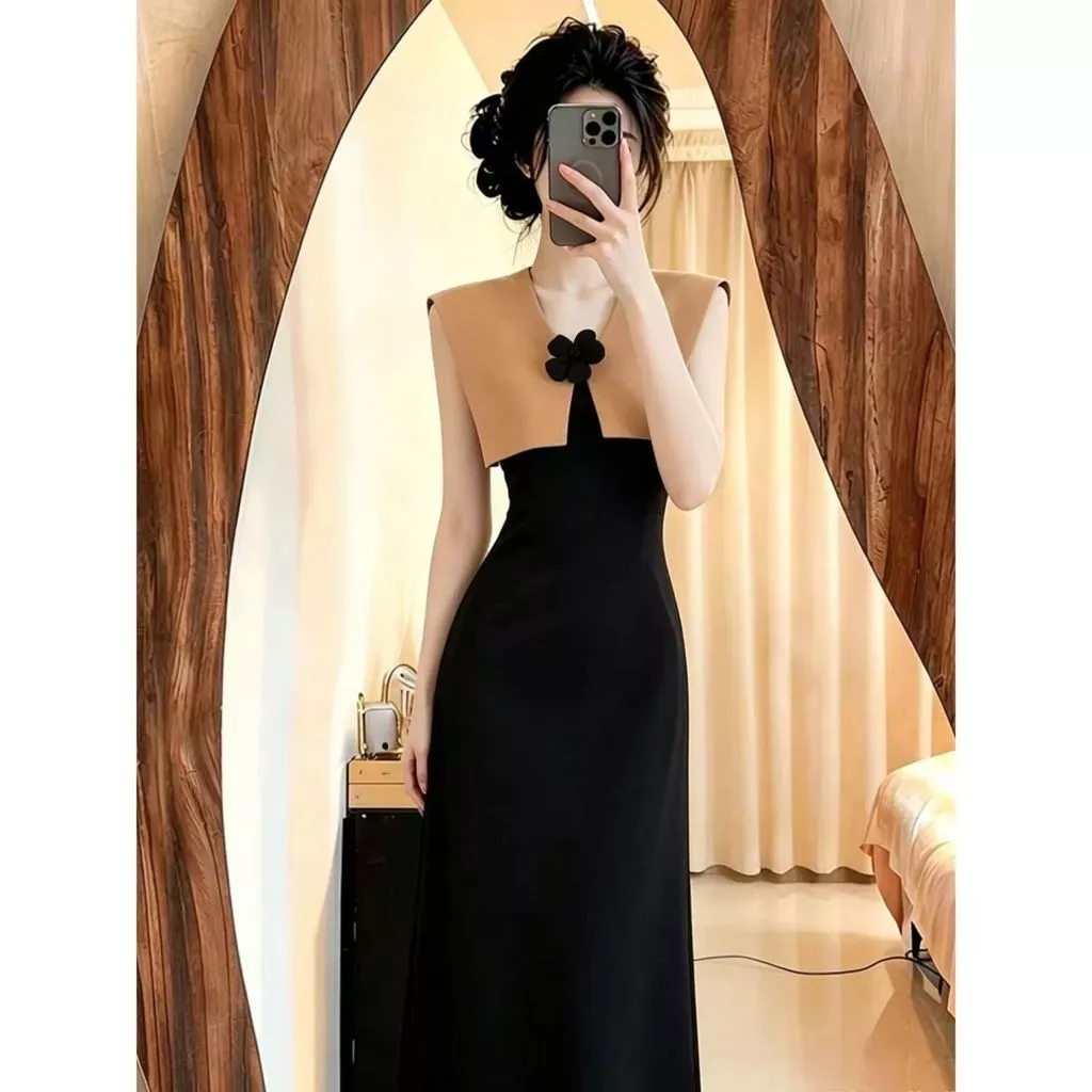 Hepburn Phong Cách Đen Khâu Đầm Nữ 2026 Phong Cách Mới Mùa Hè Ánh Sáng Sang Trọng Niche Váy Chống Va Chạm Kết Cấu Cao Cấp
