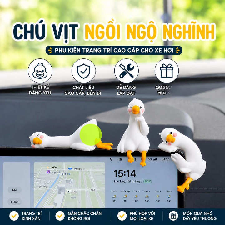 Bộ 3 Vịt Mini Trang Trí Ô Tô Gắn Màn Hình Taplo Xe Hơi Phụ Kiện Decor Nội Thất Xe Đáng Yêu