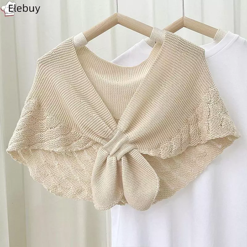 [Ele-T] Khăn choàng dệt kim ấm áp dành cho nữ Khăn quàng cổ bảo vệ trơn màu trơn Áo đeo vai Vòng cổ giả Điều hòa mùa hè Tháp ngoài