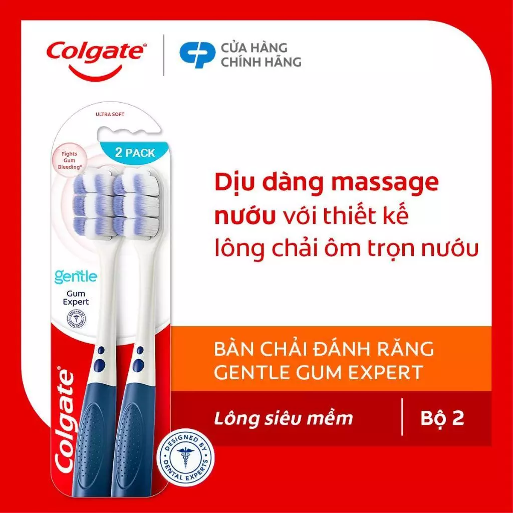 Bộ 2 Bàn chải Colgate Gentle Gum Expert lông dày siêu mềm, ôm sát nướu, giảm chảy máu nướu