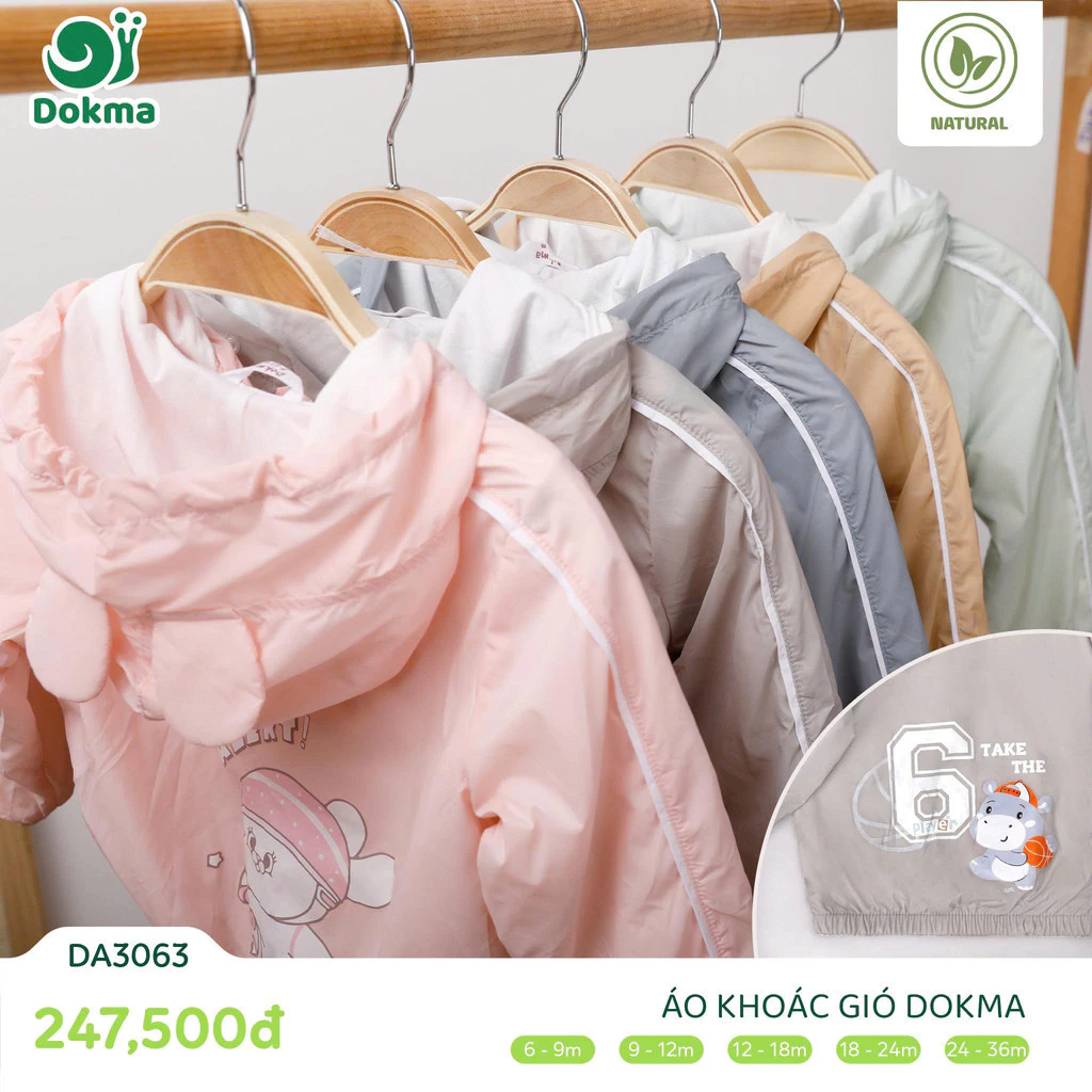 🧥 Áo Khoác Gió Cho Bé Dokma DA3063 – Chính Hãng, Chống Gió 2 Lớp,  6–36 Tháng, Nhẹ & Thoáng