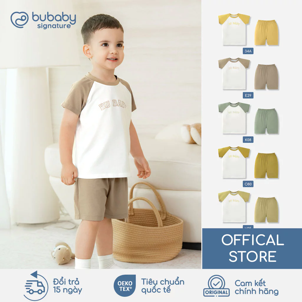 Bộ quần áo cộc tay in logo Bu Baby, bộ cộc tay thoáng mát, bộ cộc thời trang, bộ cộc trẻ em | SBC130401