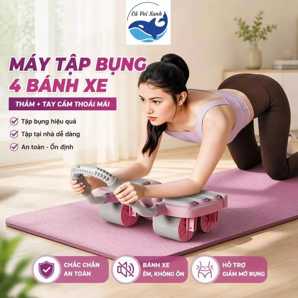 【COD】Máy Tập Bụng Con Lăn 4 Bánh Có Trợ Lực Lò Xo - Dụng Cụ Tập Cơ Bụng Tại Nhà Kèm Dây Đeo Hàng Cao Cấp